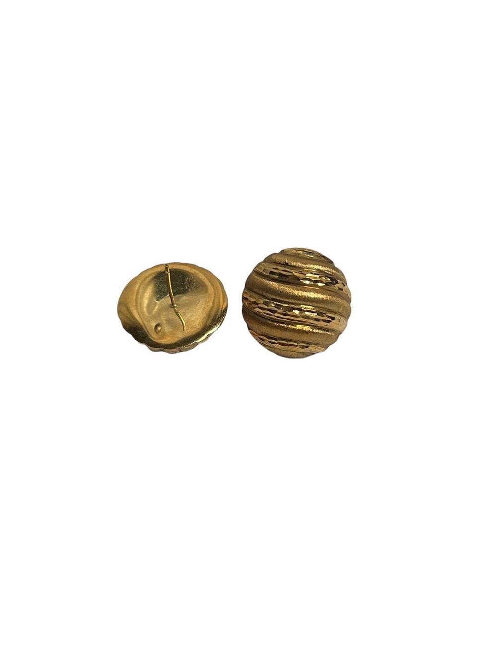 Vintage Gold Tone Ribbed Dome Stud Earrings Textured Round Chunky Button Post